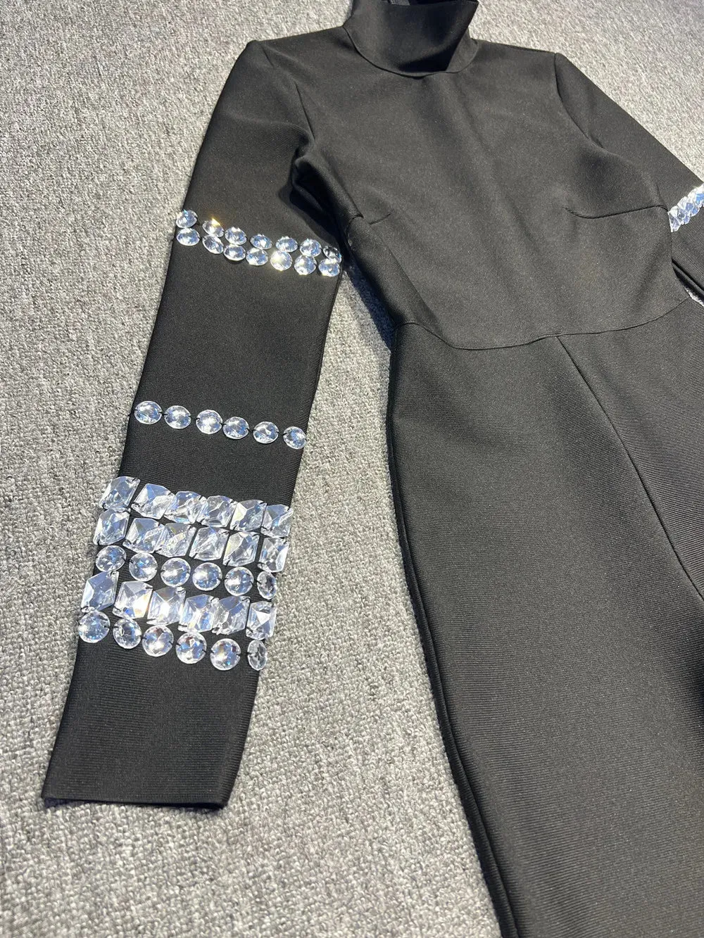 Trend4us Women's Classy Crystal Embellished Long Sleeve Jumpsuit