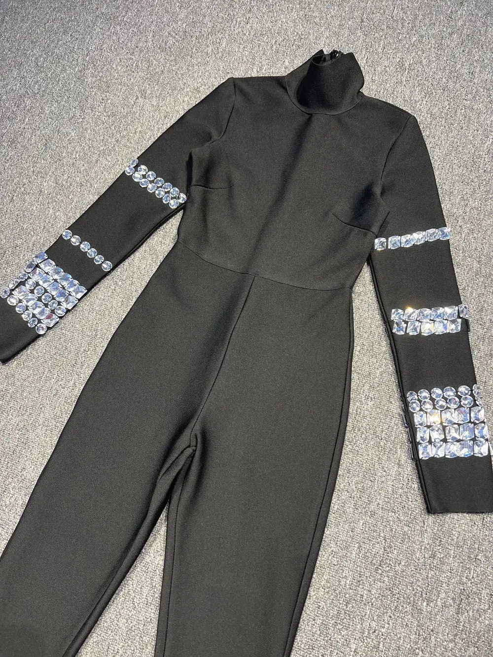 Trend4us Women's Classy Crystal Embellished Long Sleeve Jumpsuit