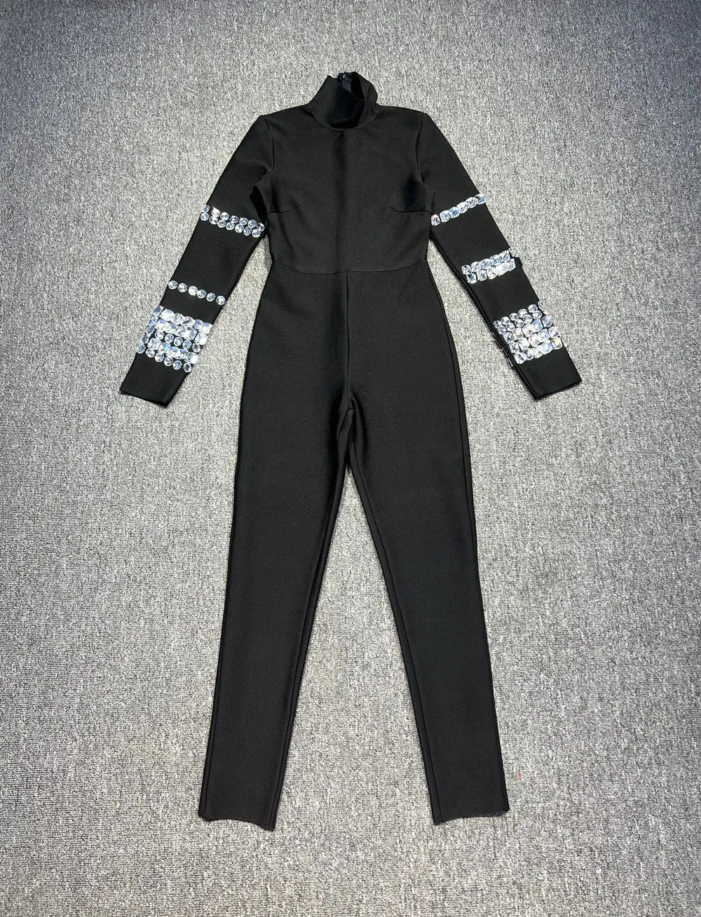 Trend4us Women's Classy Crystal Embellished Long Sleeve Jumpsuit