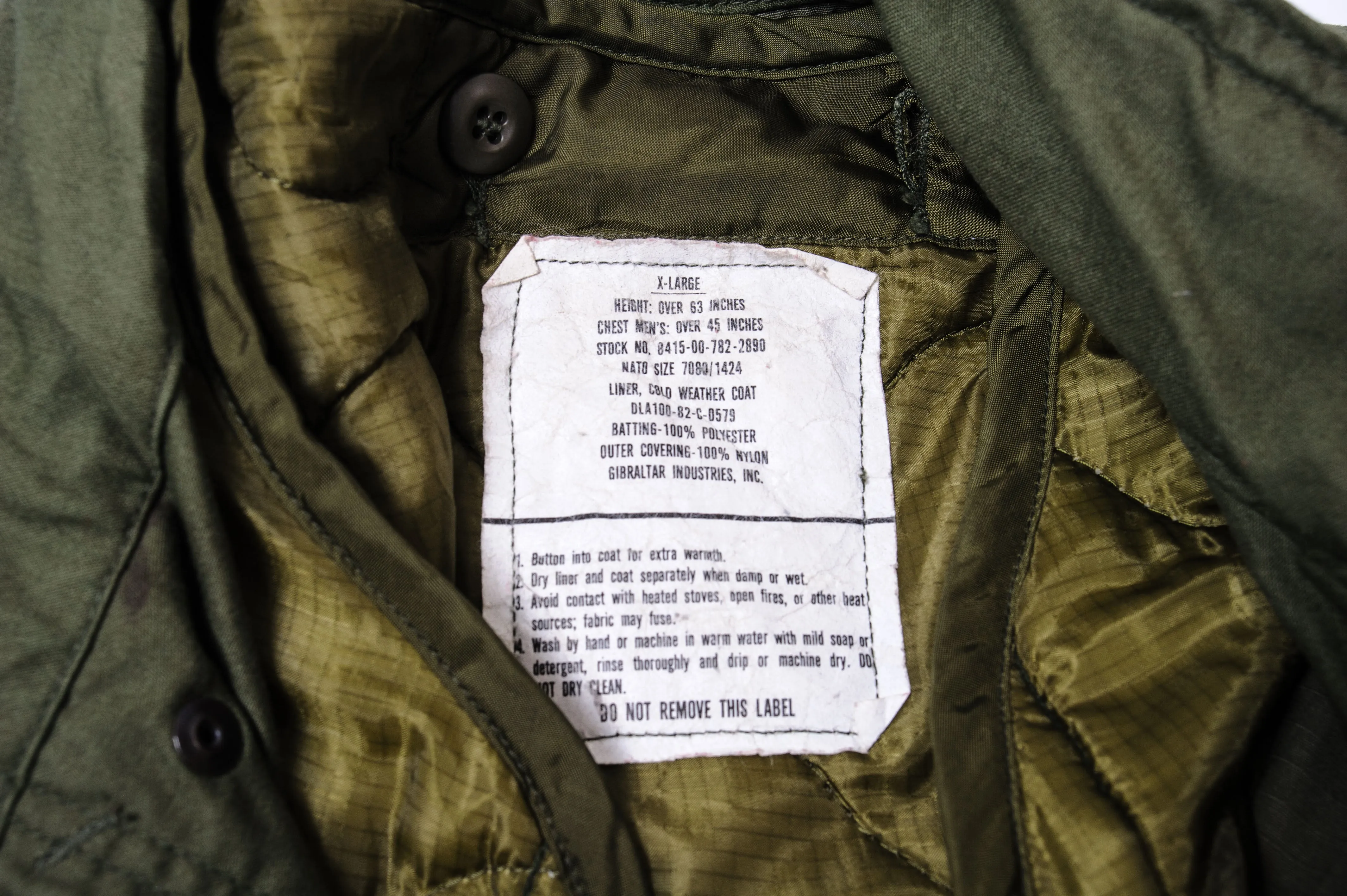 US ARMY M-1965 M65 FIELD JACKET WITH LINER 1981 SIZE XL REGULAR
