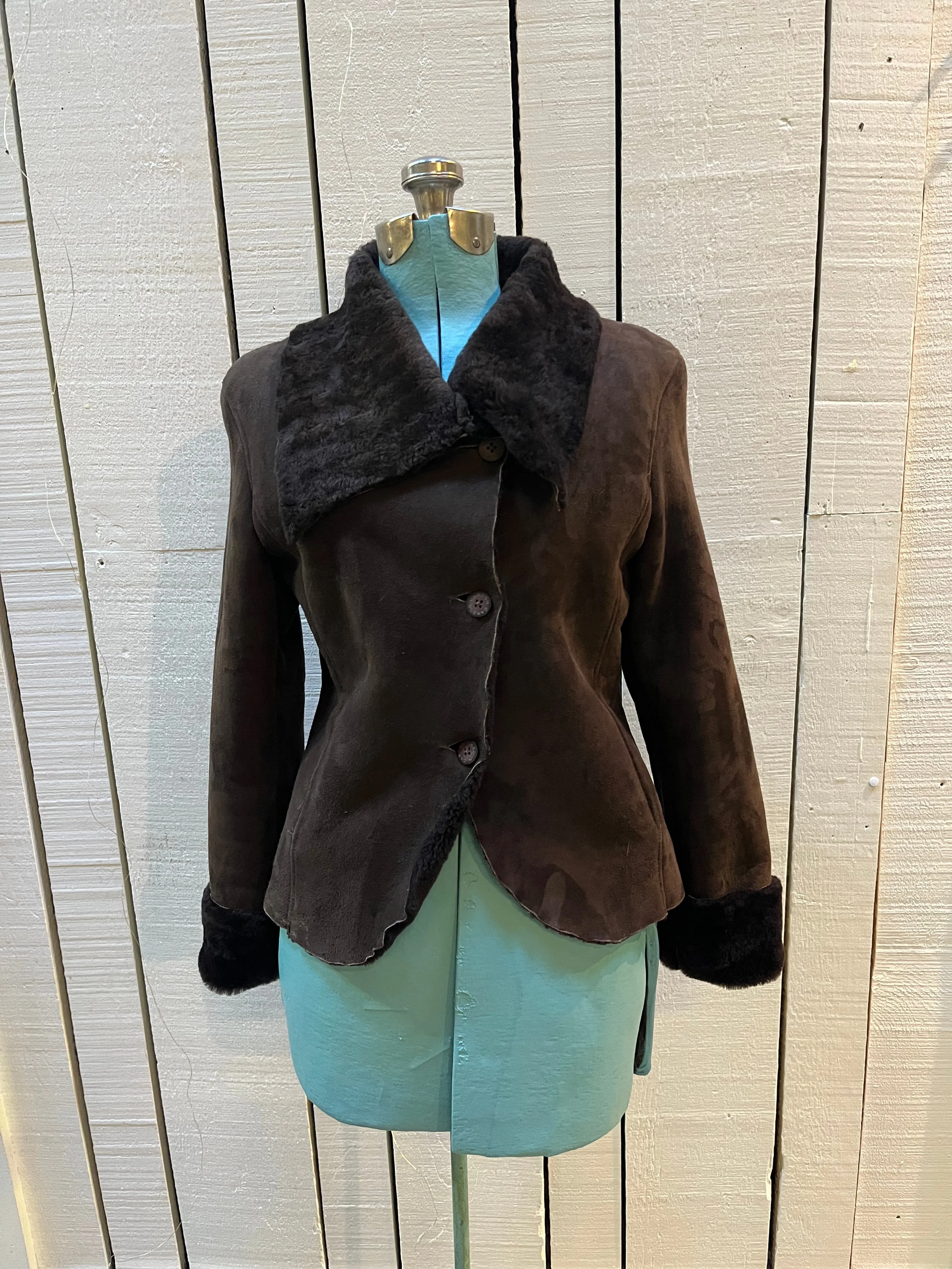 Vintage Cardon Brown Shearling Jacket, Made in Argentina, Size 38”