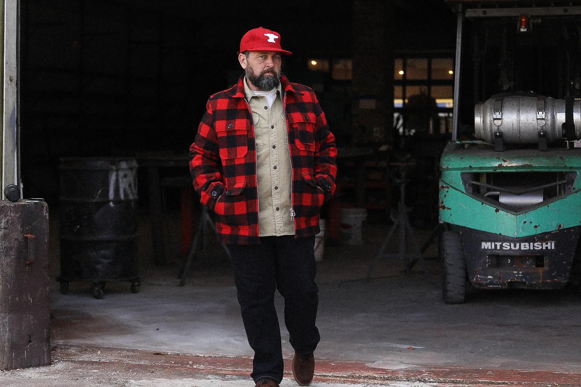 Wool Buffalo Check Hunting Jacket - Red IHW-19-RED
