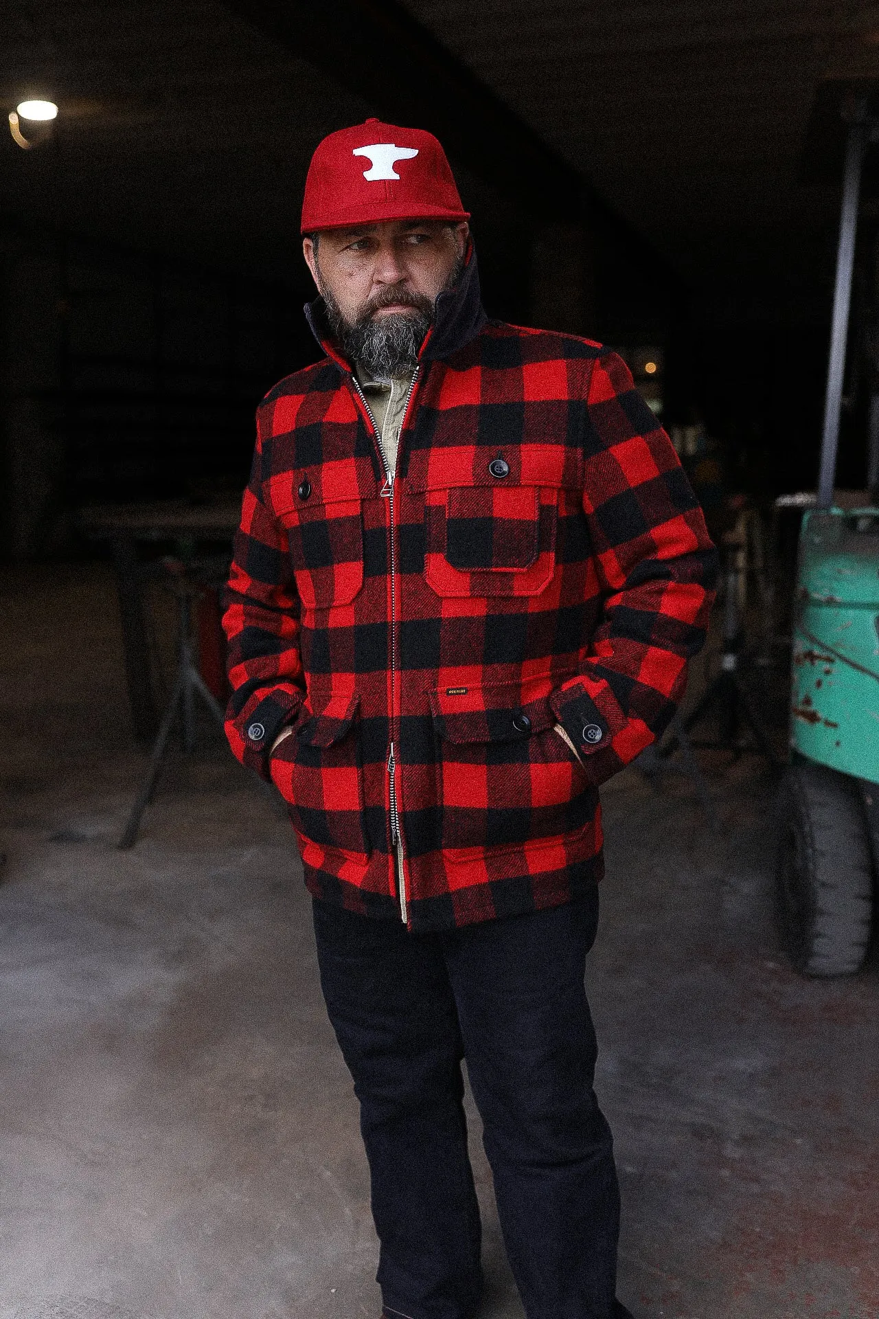 Wool Buffalo Check Hunting Jacket - Red IHW-19-RED